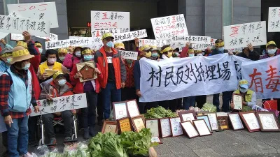苗栗造橋龍昇村民反對坤輿垃圾掩埋場。(朱淑娟攝)