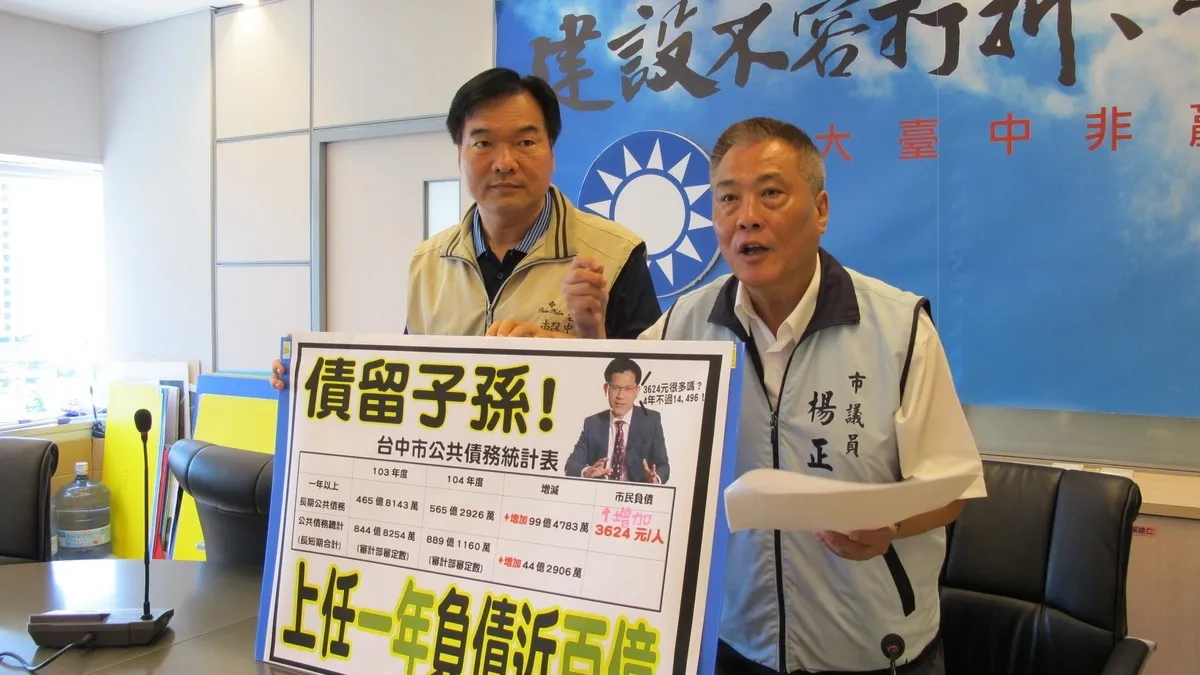 林佳龍上任一年增加近百億債務 藍議員痛批債留子孫