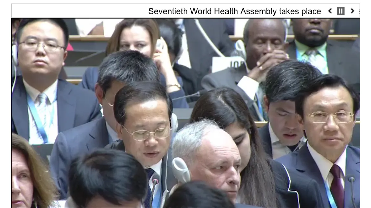 中國代表在世界衛生大會(WHA)發言反對「邀請台灣以觀察員身分參與世界衛生大會」。