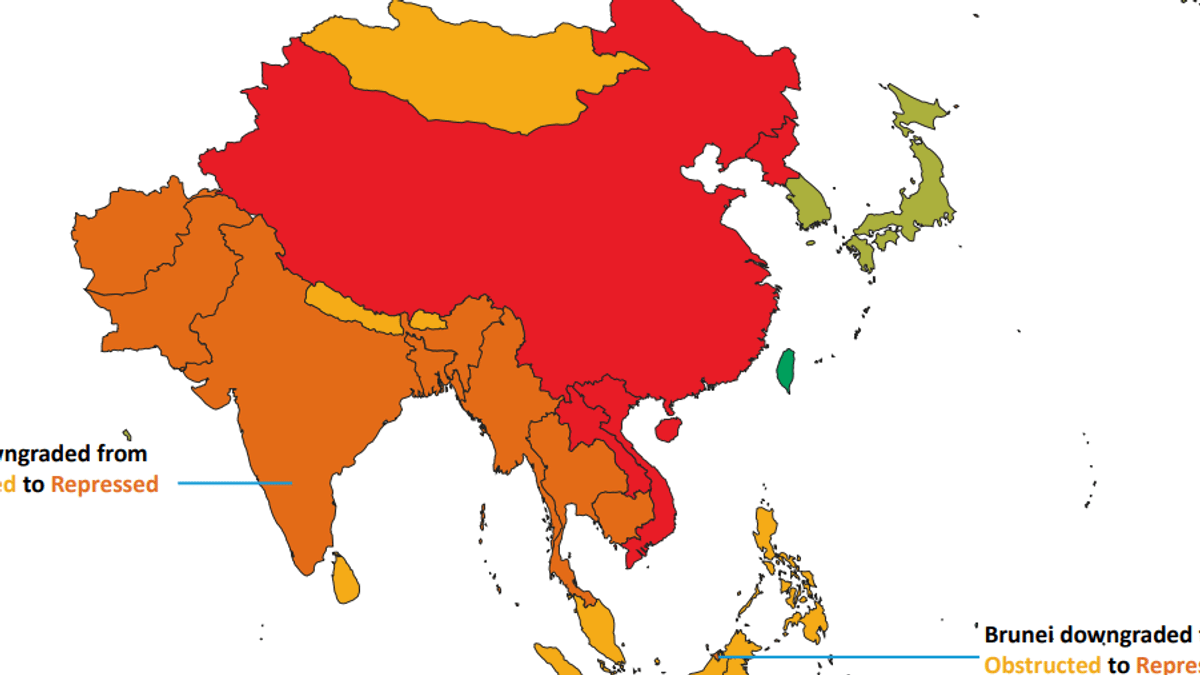 非政府組織CIVICUS和區域人權組織亞洲論壇(Forum-Asia)合作發布2019年《受威脅的公民力量報告》,台灣是亞洲唯一被列為「開放」的國家。(截自報告) 非政府組織CIVICUS和區域人權組織亞洲論壇(Forum-Asia)合作發布2019年《受威脅的公民力量報告》,台灣是亞洲唯一被列為「開放」的國家。(截自報告)