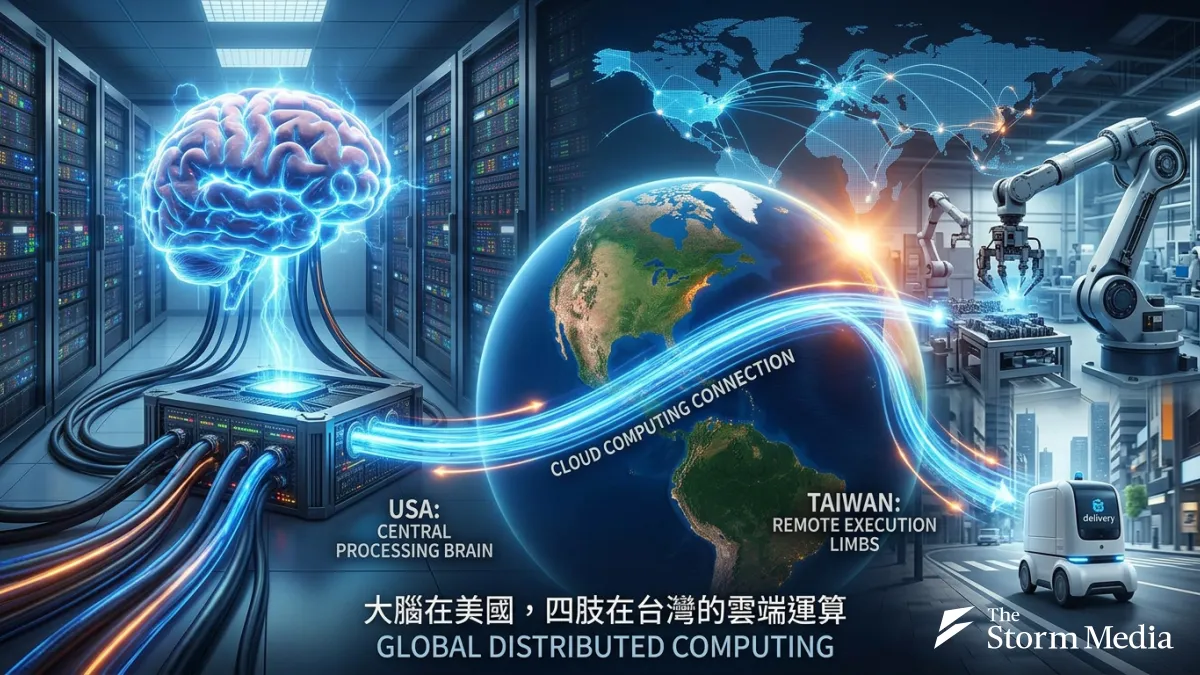 Cloud computing with a brain in America and limbs in Taiwan. (AI-generated image)