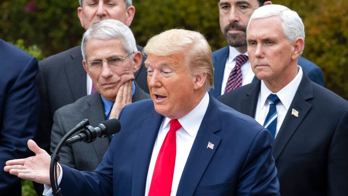 美東時間3月13日下午3時,美國總統川普宣布「國家緊急狀態」以應對新冠肺炎疫情。(AP) 美東時間3月13日下午3時,美國總統川普宣布「國家緊急狀態」以應對新冠肺炎疫情。(AP)