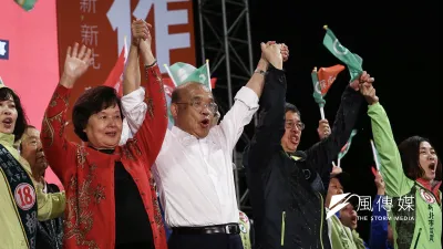 民進黨新北市長候選人蘇貞昌今晚舉辦選前「會做事晚會」,副總統陳建仁首度站台力挺。(陳品佑攝)