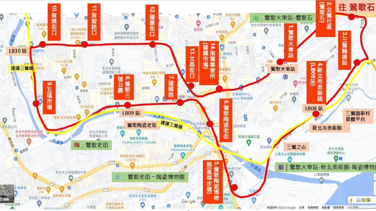 731陶藝山水環狀線公車動線示意圖。(圖/新北市交通局提供)