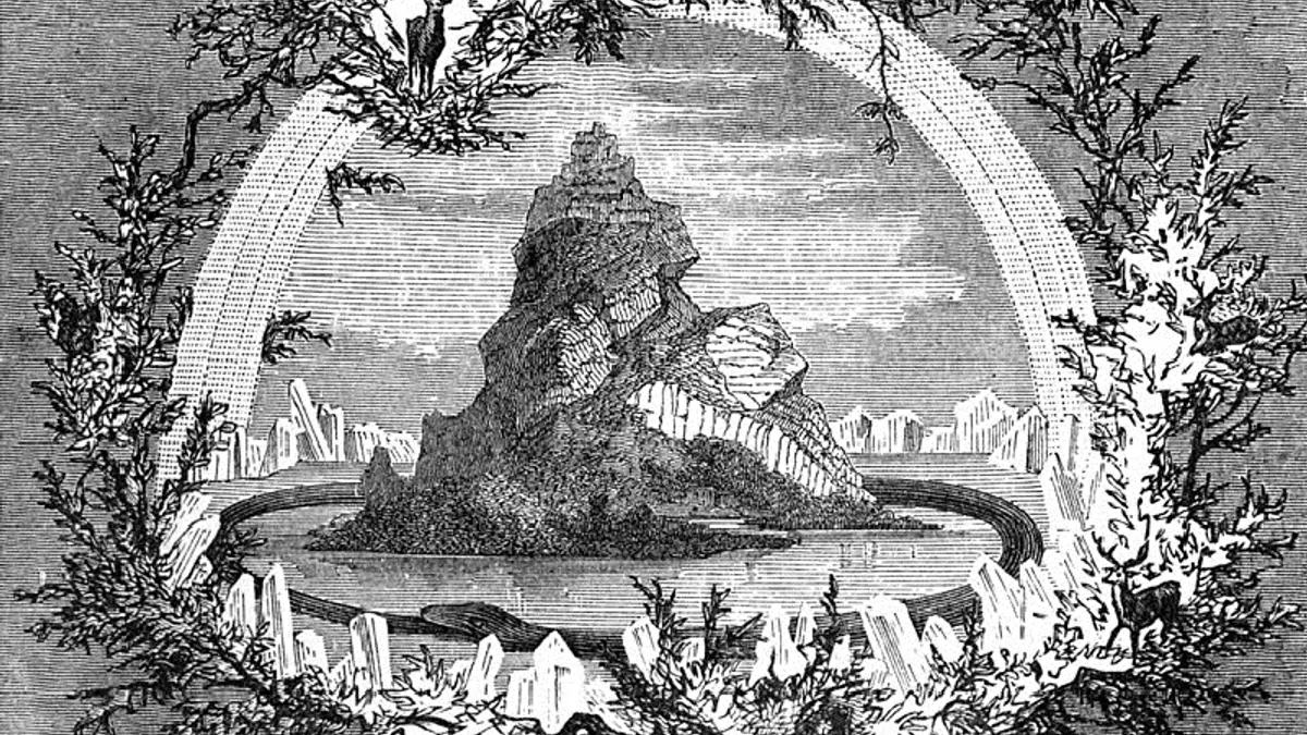 北歐神話的世界觀,九大世界環繞世界之樹而生。圖為「世界之樹」,由 Friedrich Wilhelm Heine 於1886年繪製。(維基百科)