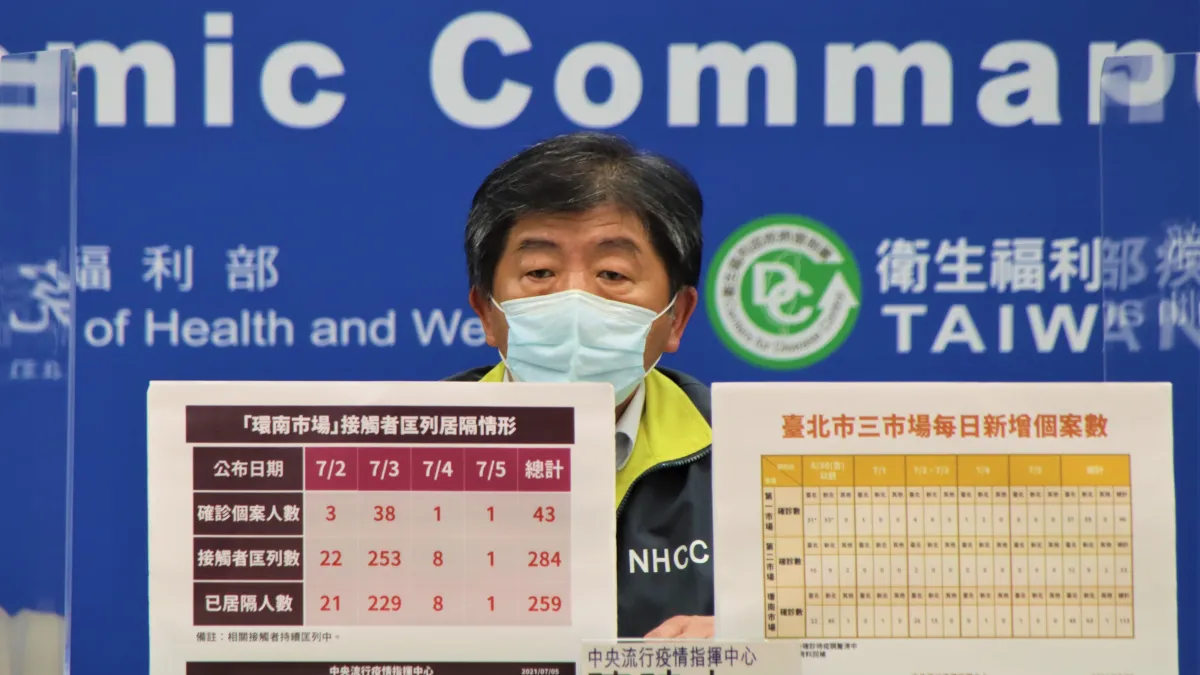 中央流行疫情指揮中心指揮官陳時中表示,此波莫德納疫苗第2階段預計在5日配發89萬3900劑,以64歲至74歲長者、20%人口數配發。(中央流行疫情指揮中心提供)