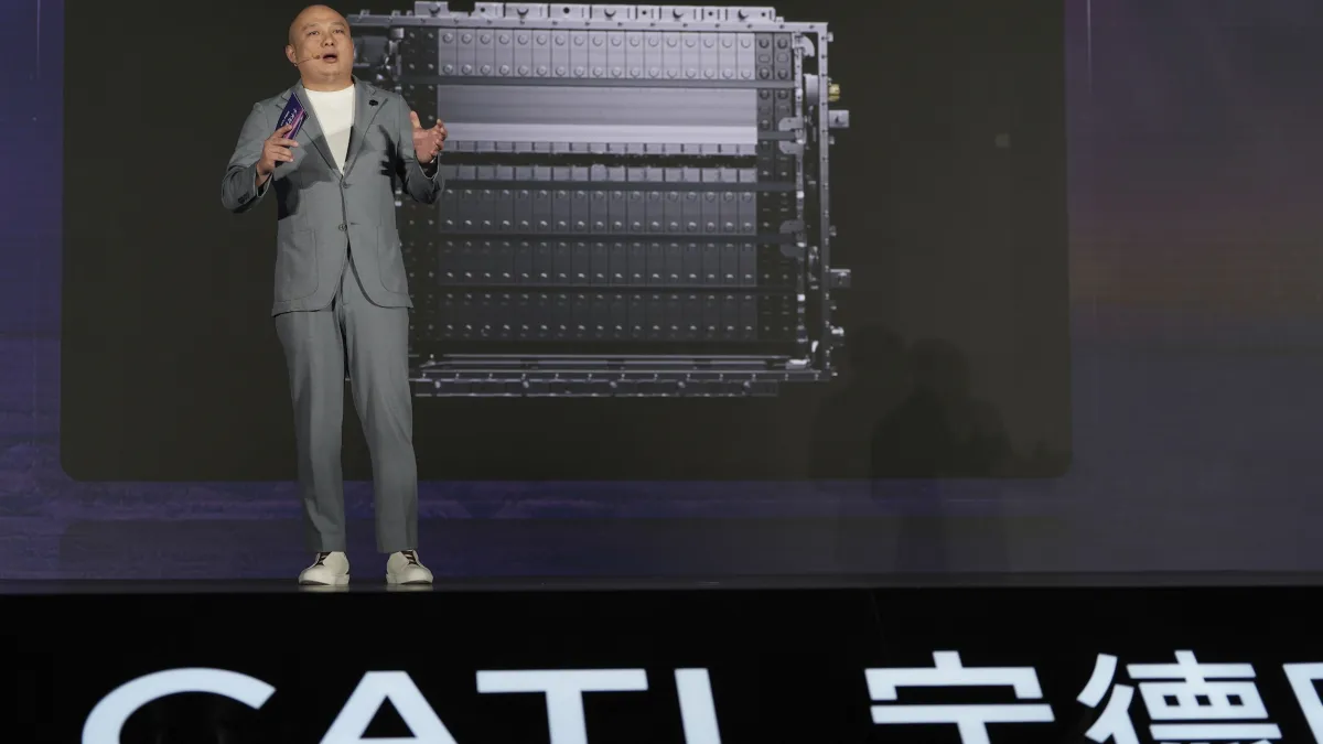 世界級電池製造商寧德時代(CATL)最新推出的Freevoy超級混合動力電池。(美聯社)