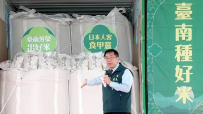 市長黃偉哲強調,讓日本消費者可以品嘗到台南好吃的優質米,展現台南農業的實力與潛力。(圖/台南市府提供)