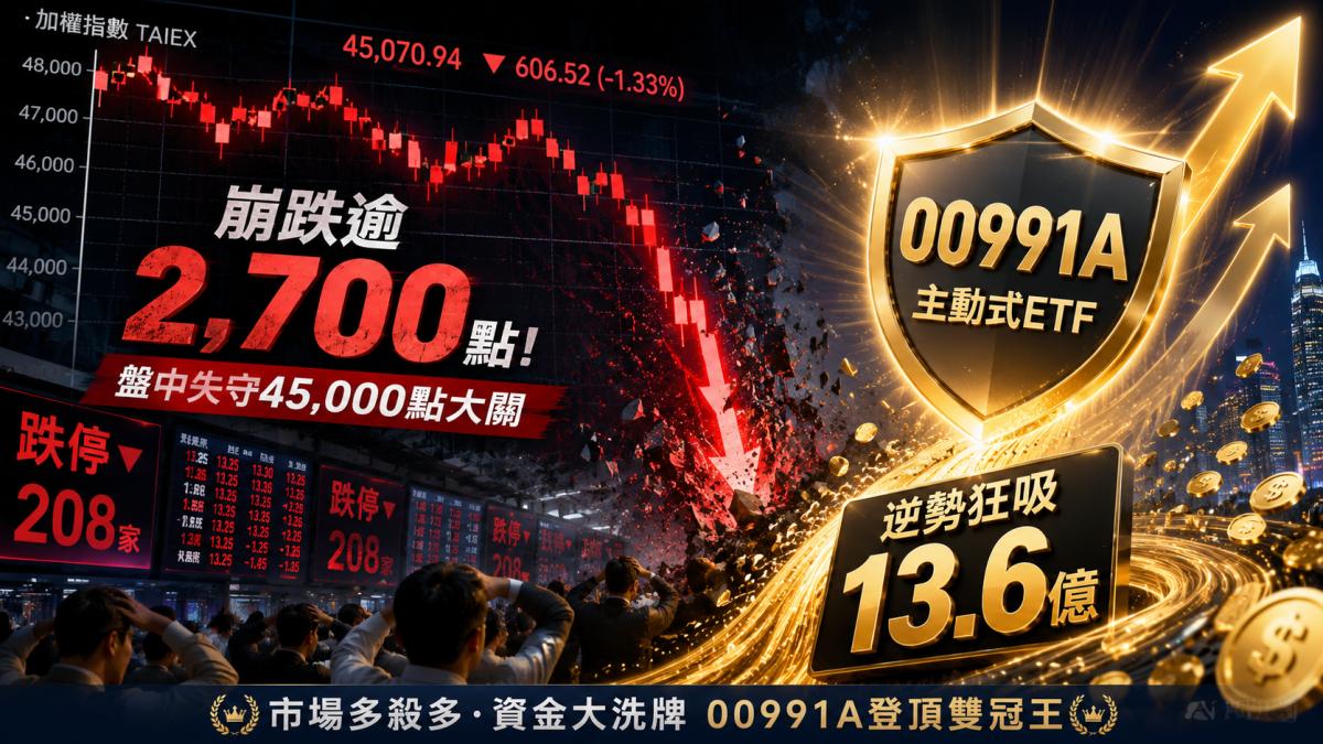 台股驚天劇震!崩千點多殺多 00991A竟逆勢狂吸13.6億