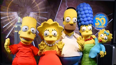 2018年12月17日,《辛普森一家》30週年慶祝活動上的卡通人物造型。(美聯社)