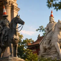 The equestrian statue of Zheng Chenggong in Tainan, Taiwan (right), recently had a traffic cone placed on its head, drawing immediate comparisons to Glasgow's iconic coned Duke of Wellington. (Composite image: Tainan Style/Facebook, Wikipedia) The equestrian statue of Zheng Chenggong in Tainan, Taiwan (right), recently had a traffic cone placed on its head, drawing immediate comparisons to Glasgow's iconic coned Duke of Wellington. (Composite image: Tainan Style/Facebook, Wikipedia)