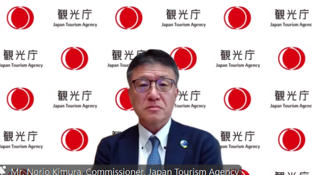 観光庁の木村典央長官は、フォーリン・プレスセンター(FPCJ)主催のオンライン記者説明会で、持続可能な観光立国の実現に向け、オーバーツーリズムの未然防止や地方への誘客強化に取り組む方針を示した。(FPCJ提供)