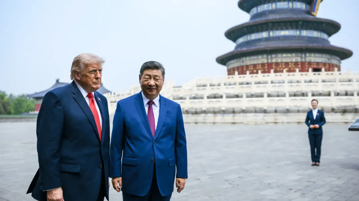 2026年5月14日,美國總統川普與中國國家主席習近平同遊天壇。(白宮官網)