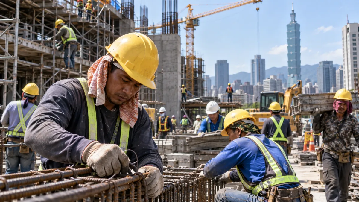 走過台灣的建築工地,愈來愈常看到來自越南、印尼、泰國等地的移工。(示意圖/生成圖片)