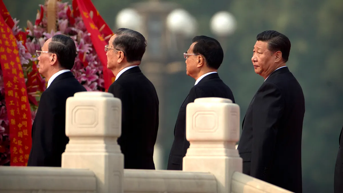 中共十九大前夕,領導階層聚會,右起:習近平、李克強、俞正聲、王歧山(AP)