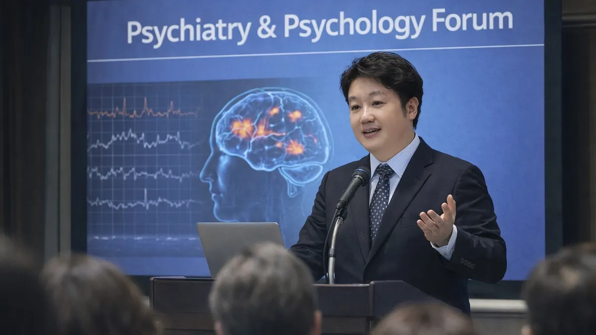 田心喬醫師於門診解說腦部影像與評估流程,強調精神醫療仍需透過完整臨床判斷與個別化治療確保療效與安全。 (圖/鄧亦涵翻攝)