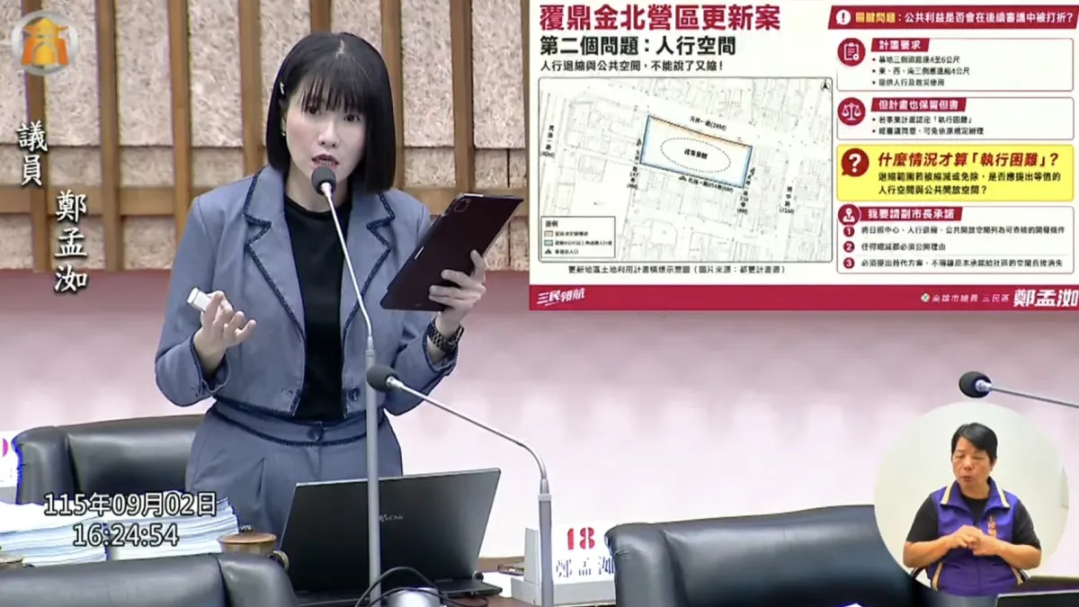 市議員鄭孟洳在議會都市計畫委員會質詢,2025年高雄市單獨生活戶已達51.1萬戶,占全市家戶約42%,人口結構與生活型態已經改變,都市計畫應同步掌握家戶數、年齡結構及實際生活需求。(圖/鄭孟洳服務處提供)