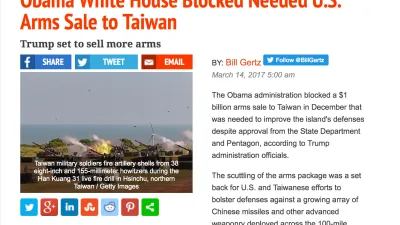 華盛頓自由燈塔(Washington Free Beacon)網站稱,川普將對台軍售更多武器。
