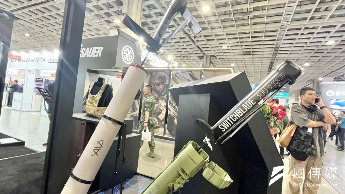 2025年9月の台北国際航空宇宙・防衛産業展でAV社が展示した自爆型ドローン「スイッチブレード」(劉煥彦撮影)