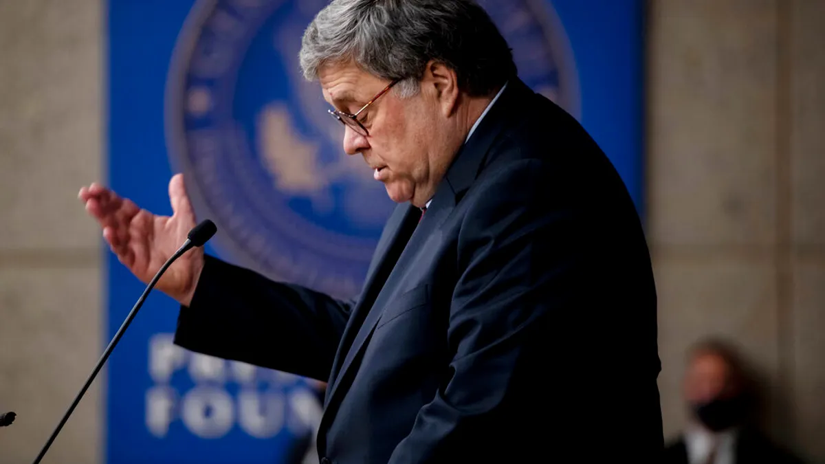 美國司法部長巴爾。(美聯社)