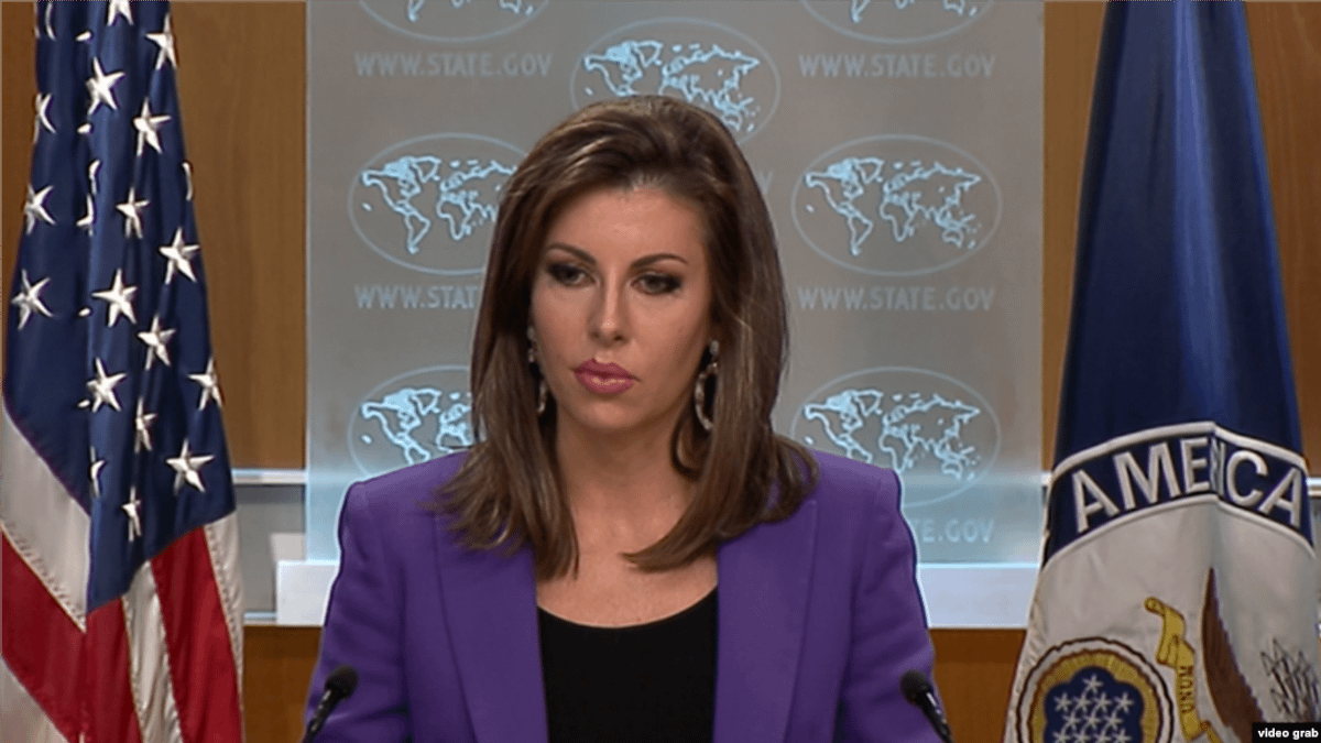 美國國務院發言人奧特加斯在國務院的例行記者會上。(美國之音) 美國國務院發言人奧特加斯在國務院的例行記者會上。(美國之音)