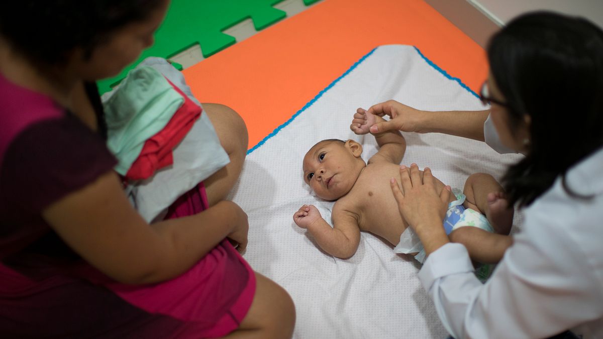 孕婦感染茲卡病毒,新生兒可能罹患「小頭畸形症」(microcephaly)。(資料照,美聯社) 孕婦感染茲卡病毒,新生兒可能罹患「小頭畸形症」(microcephaly)。(資料照,美聯社)