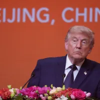 美國總統川普在晚宴致詞。(美聯社) 美國總統川普在晚宴致詞。(美聯社)
