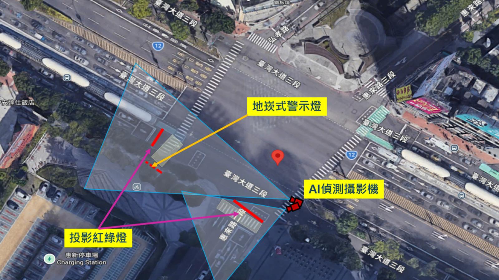 科技守護行人 台中首創 AI 地面燈與投射紅綠燈 10 月底新光遠百路口上路