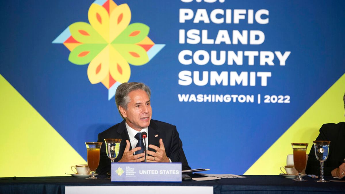 參加美國-太平洋島國峰會的美國國務卿布林肯。(美聯社) 參加美國-太平洋島國峰會的美國國務卿布林肯。(美聯社)