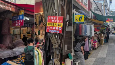 南韓釜山許多家棉被店掛上台灣國旗。(圖/翻攝自Threads)