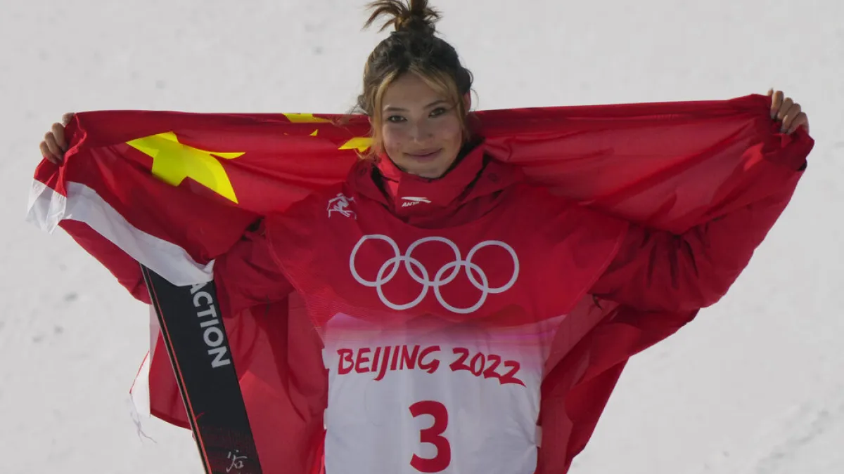 中國金牌滑雪選手谷愛凌。(美聯社)