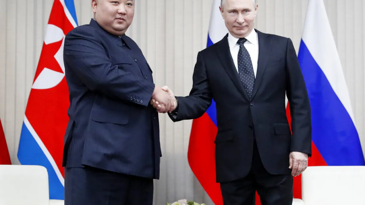 普金會,金正恩與普京。(美聯社)