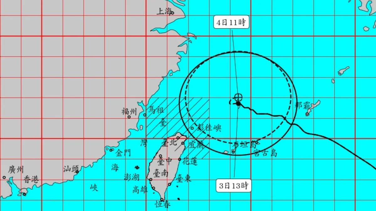 卡努颱風暴風圈逐漸進入台灣北部、東北部近海。(圖/翻攝自IG/報天氣 - 中央氣象局)