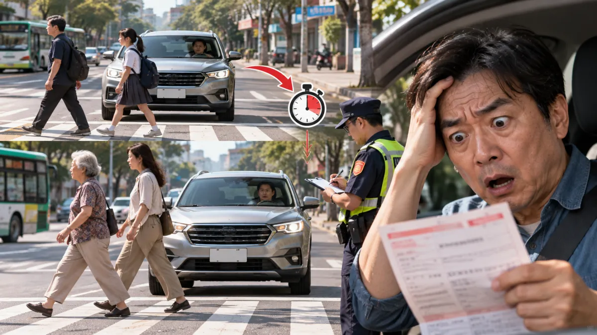 開車經過路口,遇到行人穿越斑馬線,停車禮讓原本就是駕駛應遵守的交通規定,沒想到竟有人因此收到2.4萬元罰單。(示意圖/AI生成)