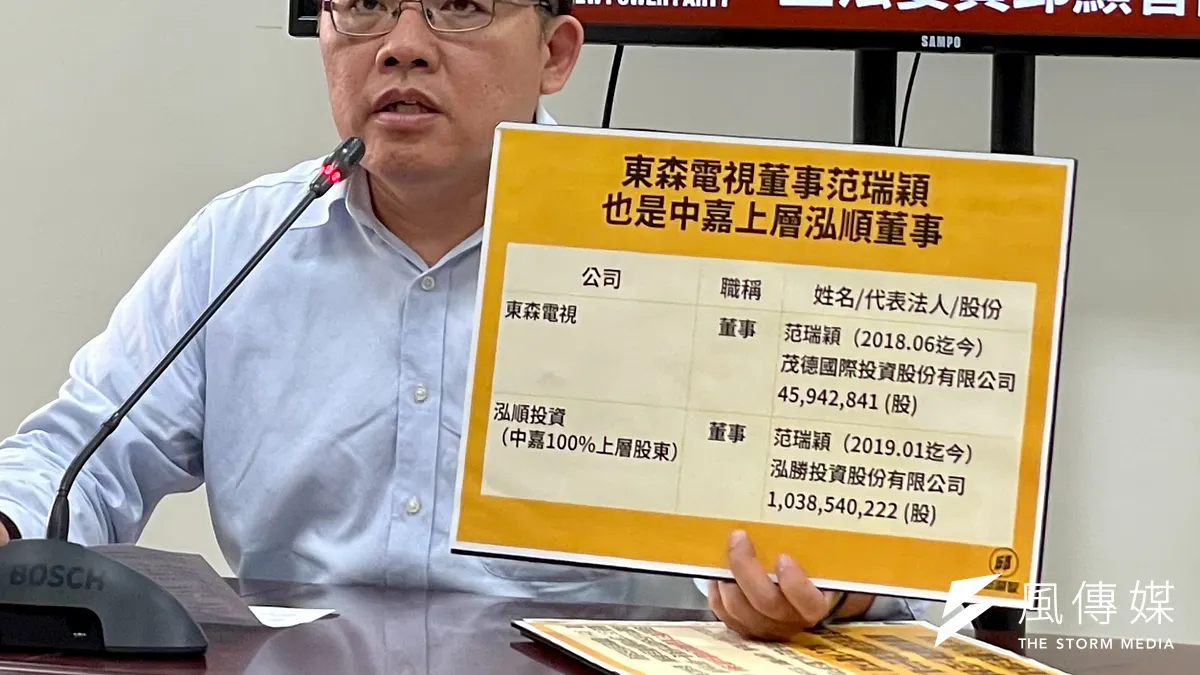 時代力量立委邱顯智今(6)日開記者會踢爆,中嘉與新聞頻道的不正常關係,直接持有中嘉數位全數股份的泓順投資,竟由東森電視董事、寰宇電視董事長范瑞來擔任董事。(鍾秉哲攝) 時代力量立委邱顯智今(6)日開記者會踢爆,中嘉與新聞頻道的不正常關係,直接持有中嘉數位全數股份的泓順投資,竟由東森電視董事、寰宇電視董事長范瑞來擔任董事。(鍾秉哲攝)