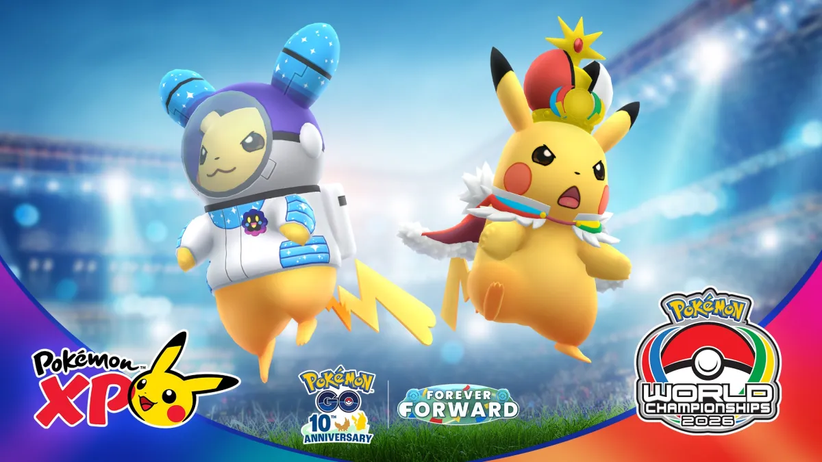 『Pokémon GO』は、「PokémonXP」と米サンフランシスコで開催される「Pokémon World Championships 2026」を記念したイベントの実施を発表した。(©Niantic ©Pokémon/Nintendo/Creatures/GAME FREAK)