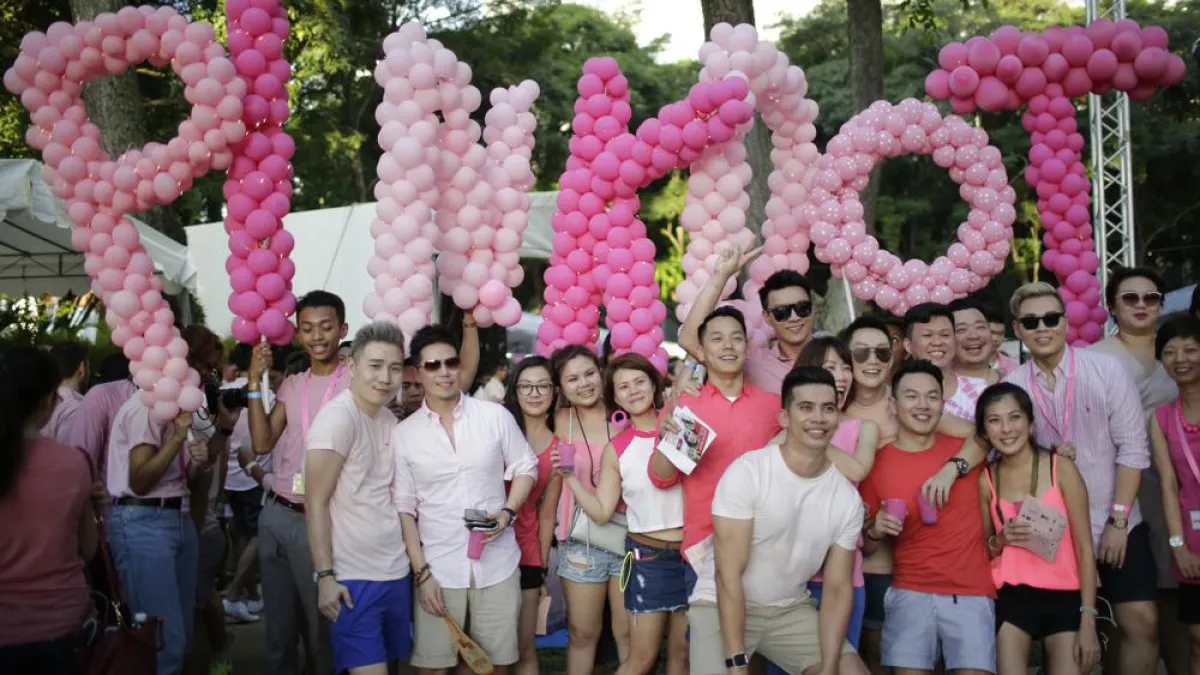 2017年7月1日,新加坡LGBTQ+年度大型集會「粉紅點運動」(Pink Dot)於芳林公園舉辦。(AP)