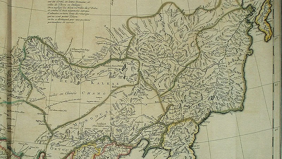 1734年中國北部邊界在尼布楚(位於俄方邊界內)附近。(取自維基百科)