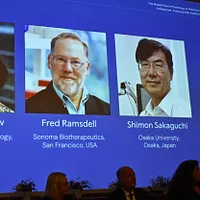 2025年10月6日、ノーベル生理学・医学賞の受賞が発表されたメアリー・E・ブランコ氏、フレッド・ラムズデール氏、坂口志文氏。(AP通信) 2025年10月6日、ノーベル生理学・医学賞の受賞が発表されたメアリー・E・ブランコ氏、フレッド・ラムズデール氏、坂口志文氏。(AP通信)