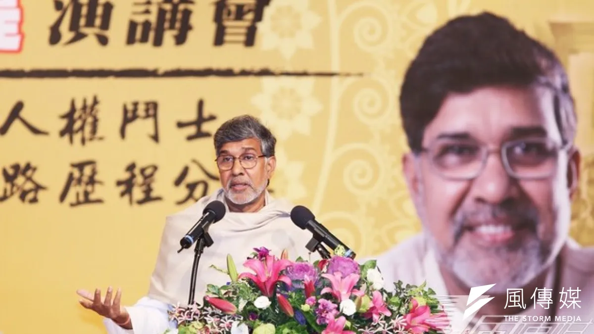 2014年諾貝爾和平獎得主沙提雅提(Kailash Satyarthi)14日起來台訪問,分享為兒童權利奮鬥的心路歷程。(林韶安攝)