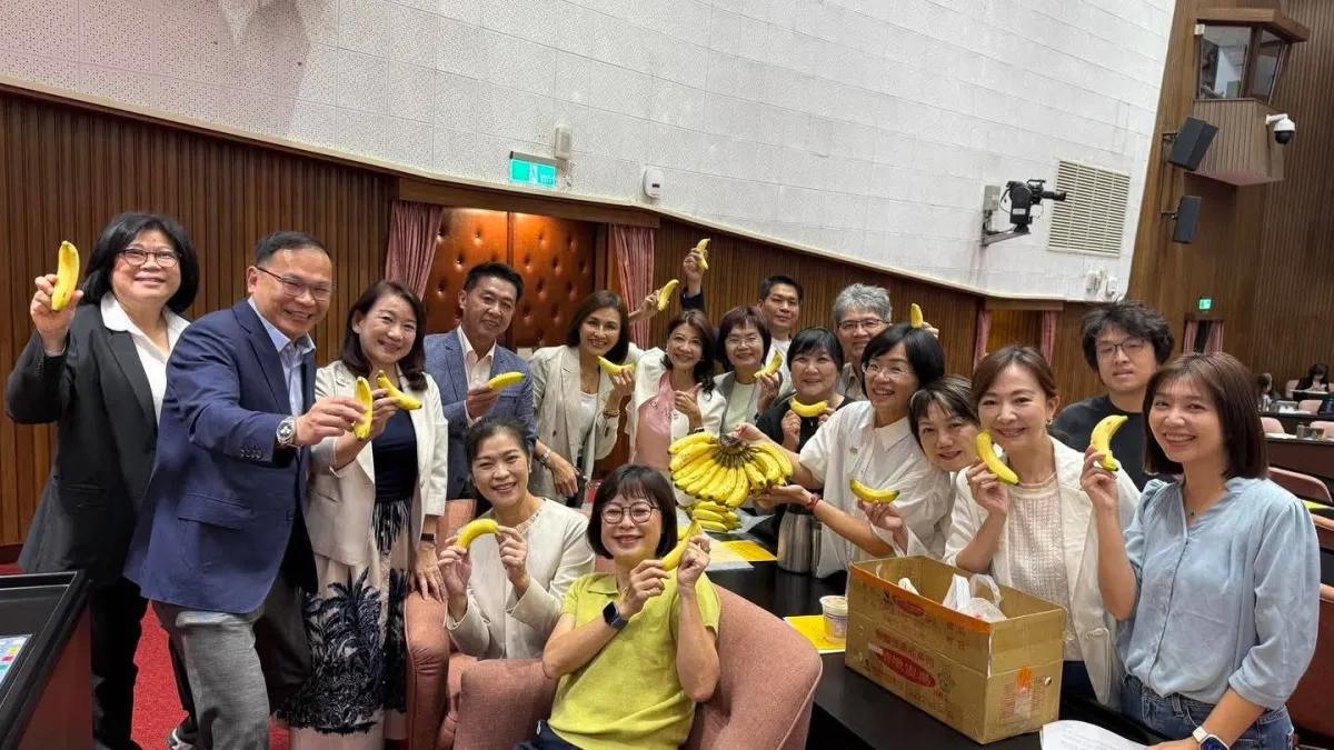 立委邱議瑩特地將旗山在地的優質香蕉帶到院會,與立院同仁們分享在地農產。(圖/邱議瑩服務處提供)