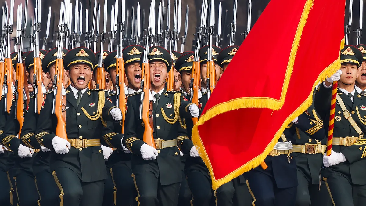 2025年11月12日、中国人民解放軍の儀仗兵が行進する様子。(AP通信) 2025年11月12日、中国人民解放軍の儀仗兵が行進する様子。(AP通信)