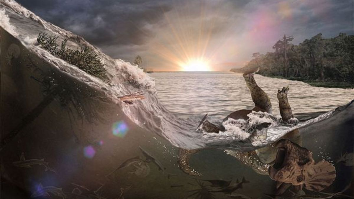 地震衝擊波在湖裏激起巨大的波浪,學術上叫湖嘯。(BBC中文網) 地震衝擊波在湖裏激起巨大的波浪,學術上叫湖嘯。(BBC中文網)