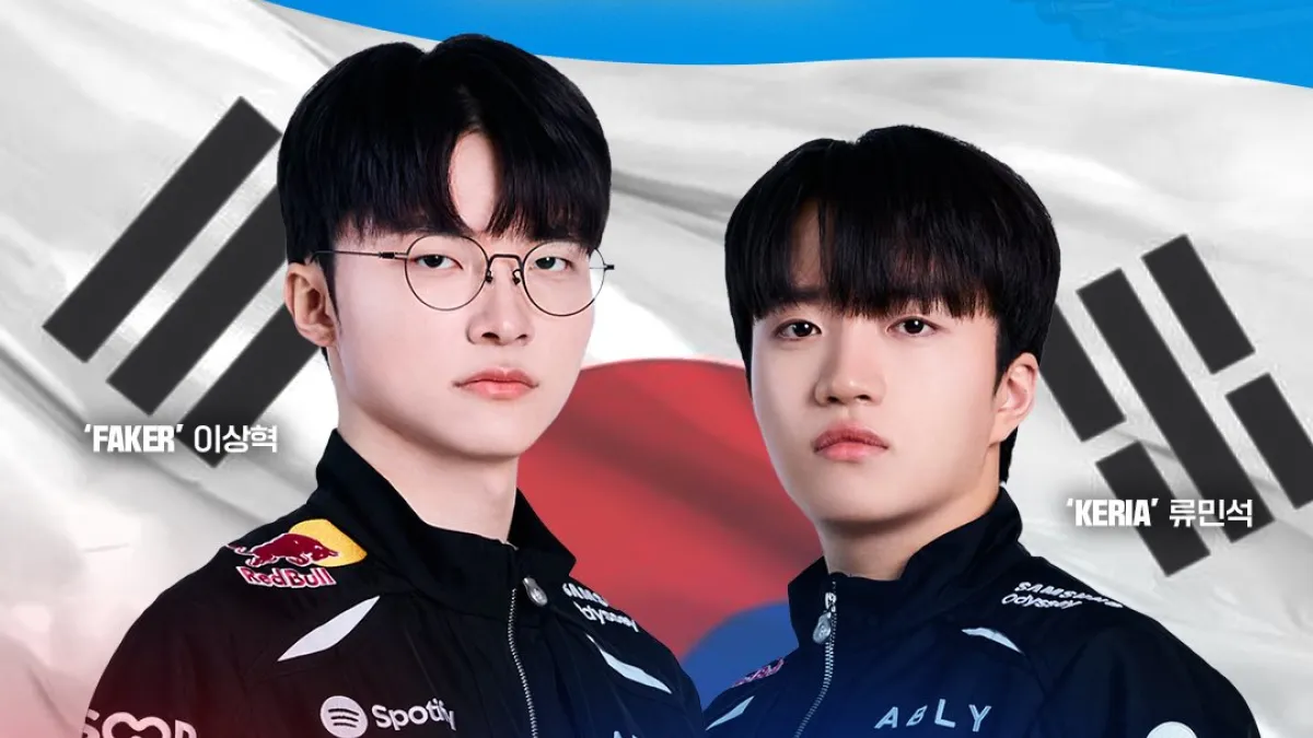 南韓選手Faker(左)與Keria代表參與亞運奪金。(取自T1粉專)