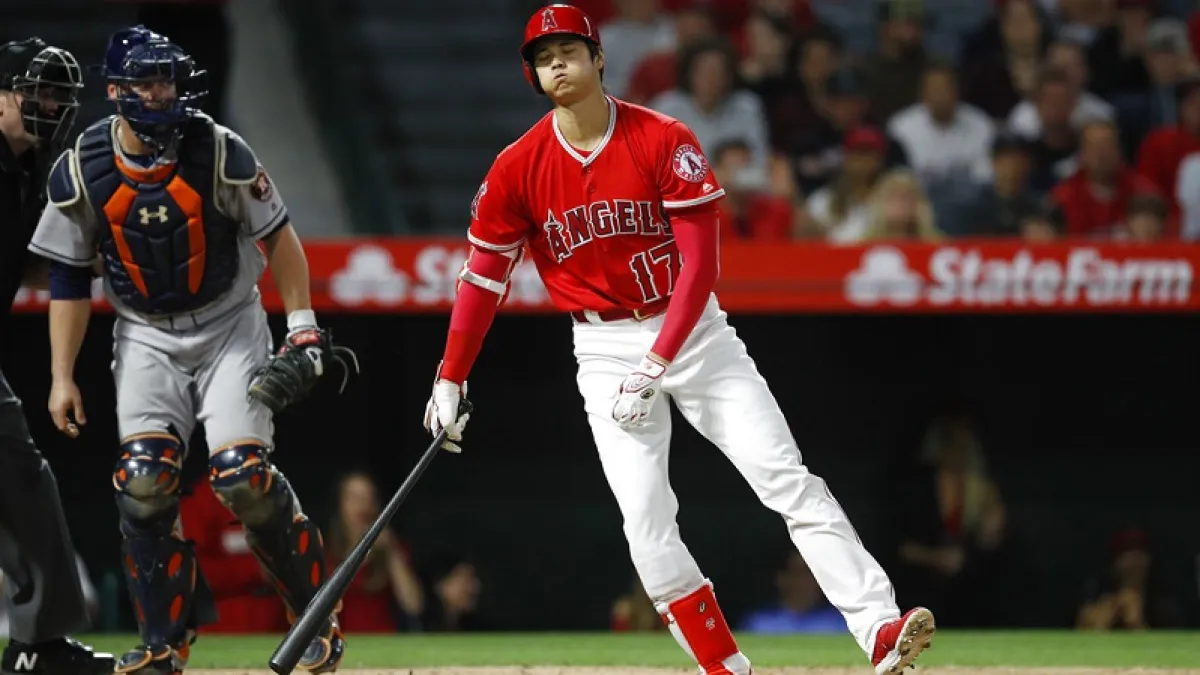 天使大谷今天面對光芒3支0,本季第6場沒有安打演出。(美聯社)