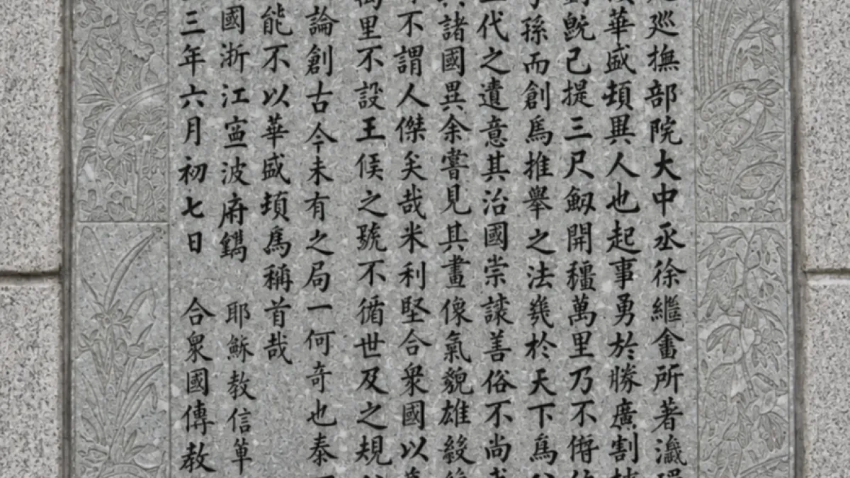 位置為 220 英尺高度、捐贈者為 American Mission Ningpo China、年代為 1853 年、尺寸約 4'5" × 3'5"。(作者提供,美國國家公園管理局 NPS 官方頁面:American Mission Ningpo China(220' level))