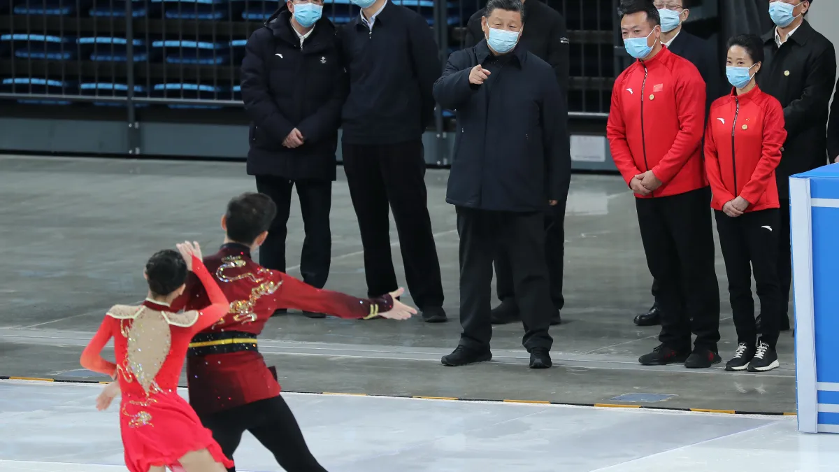 中國國家主席習近平視察2022年北京冬奧籌備情形。(AP)