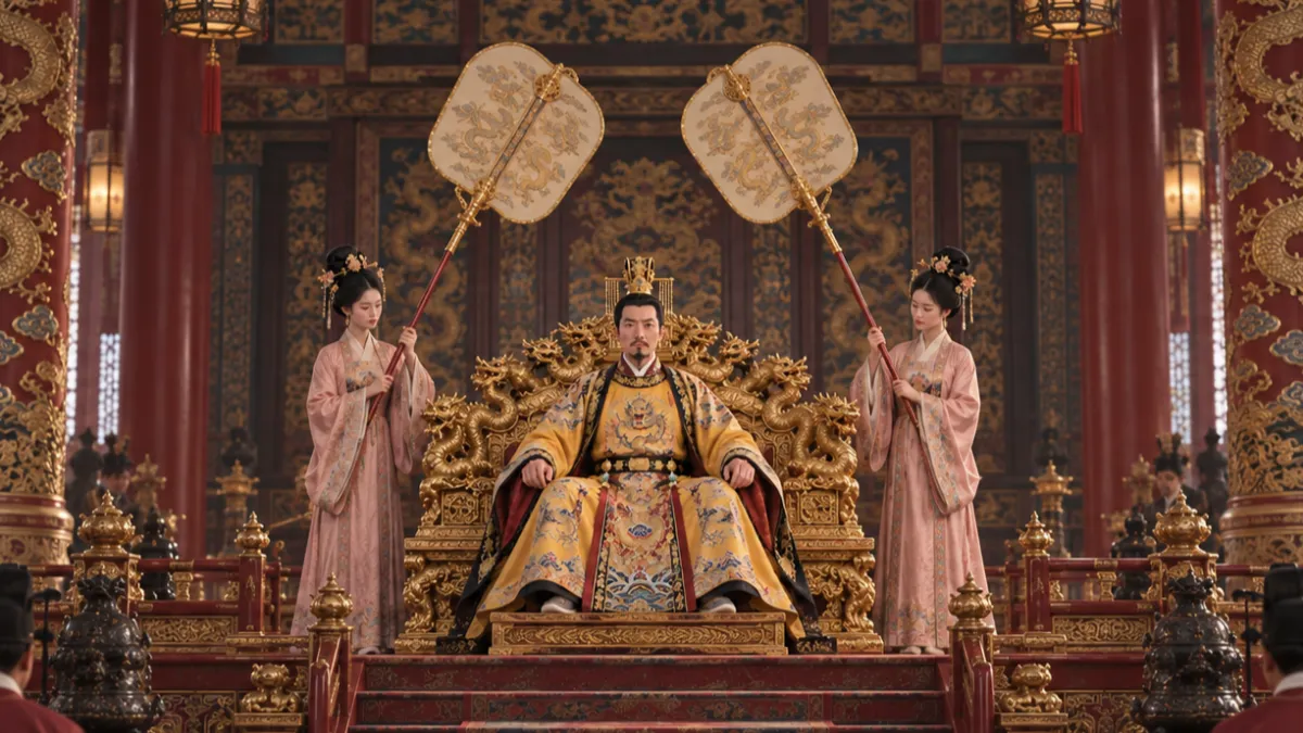 皇帝明明坐在宮殿裡,為何身後還要有人拿著兩把大扇子?難道只是為了搧風、讓皇帝感到涼爽?背後藏著明成祖朱棣為了保命而設計的嚴密防衛算計。(圖/AI製圖)