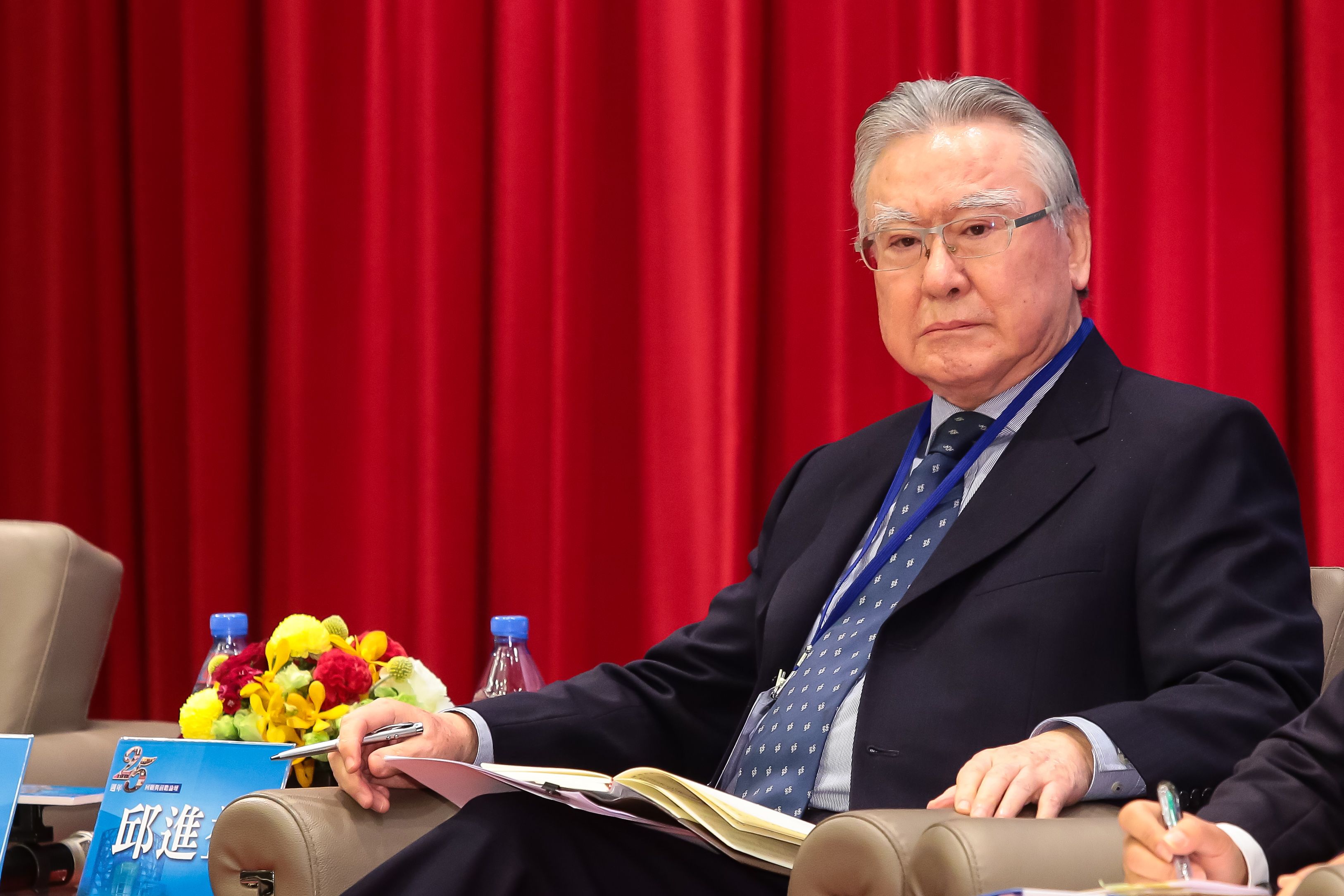 前海基會秘書長邱進益９日出席「海基會２５週年回顧與前瞻論壇」。（顏麟宇攝）