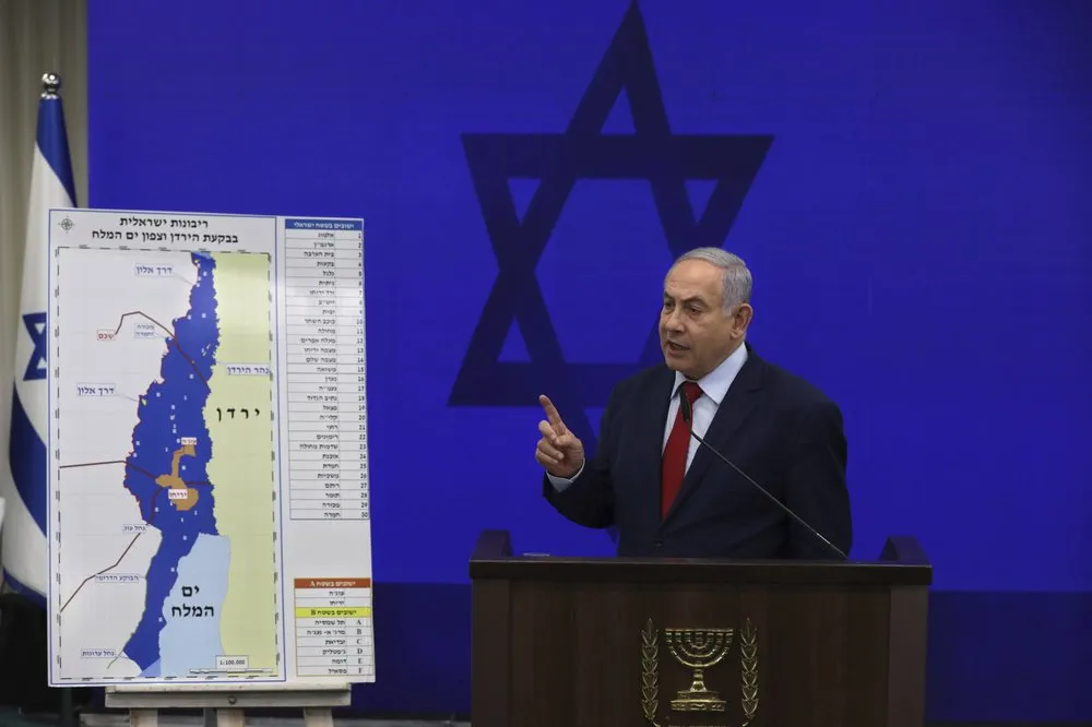 以色列總理納坦雅胡（Benjamin Netanyahu）聲稱若選上總理將併吞約旦河西岸，恐再次引發以巴衝突。（AP）